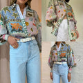 Wholesale Women's Hawaiian Multicolor Long Sleeve Blouses - front view