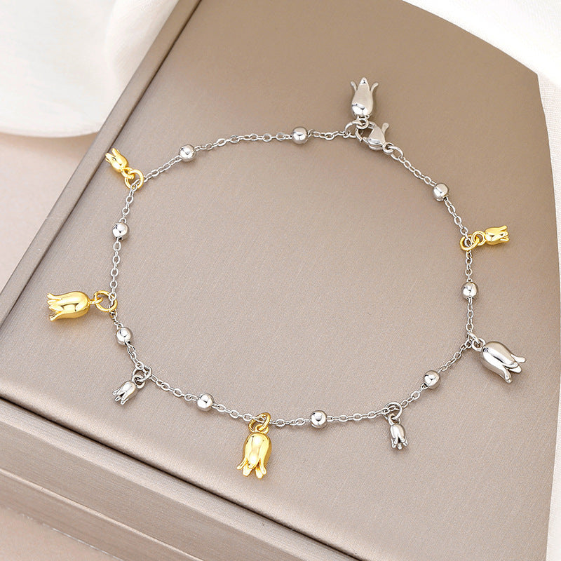 New Niche Design Tulip Flower Anklet Women's Tassel Simple Niche Girl's Fine Anklet For Girlfriends - view 2
