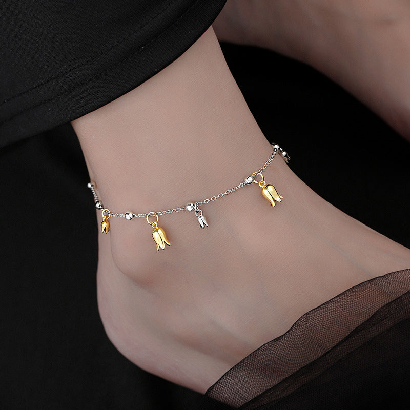 New Niche Design Tulip Flower Anklet Women's Tassel Simple Niche Girl's Fine Anklet For Girlfriends - view 3