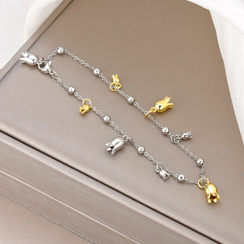 New Niche Design Tulip Flower Anklet Women's Tassel Simple Niche Girl's Fine Anklet For Girlfriends - view 4