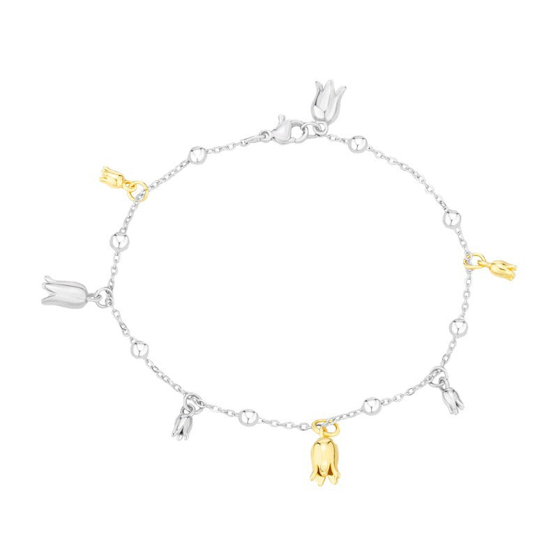 New Niche Design Tulip Flower Anklet Women's Tassel Simple Niche Girl's Fine Anklet For Girlfriends - view 5