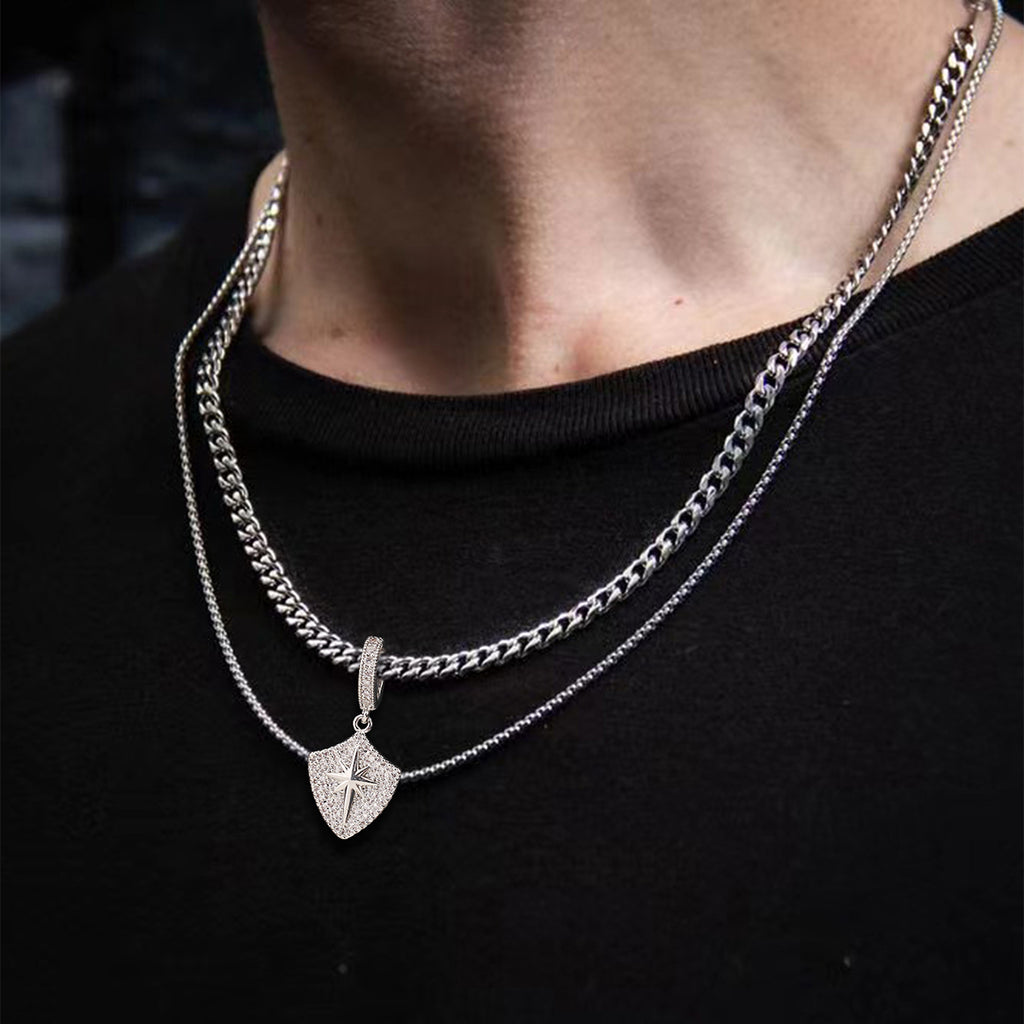 2 Stainless Steel Sun Shield Men's Necklace, Design Pendant Removable Random Combination Men's Necklace Suit With Box - front view