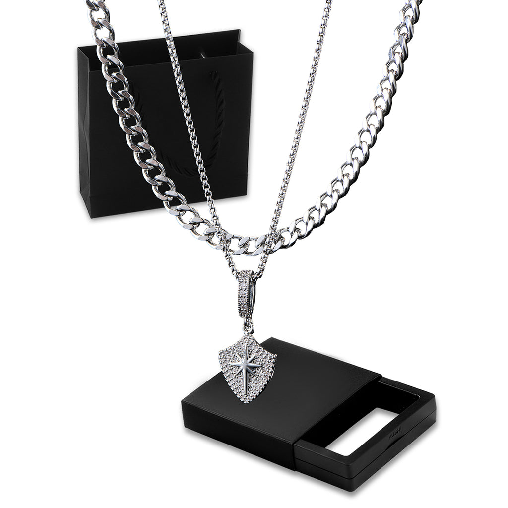 2 Stainless Steel Sun Shield Men's Necklace, Design Pendant Removable Random Combination Men's Necklace Suit With Box - view 3