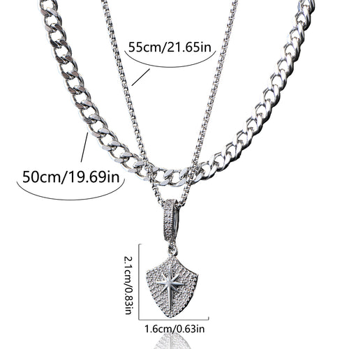 2 Stainless Steel Sun Shield Men's Necklace, Design Pendant Removable Random Combination Men's Necklace Suit With Box - view 2