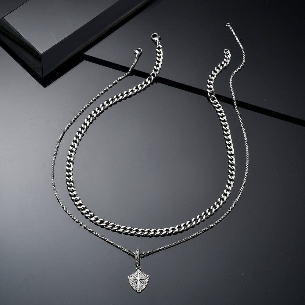 2 Stainless Steel Sun Shield Men's Necklace, Design Pendant Removable Random Combination Men's Necklace Suit With Box - view 4