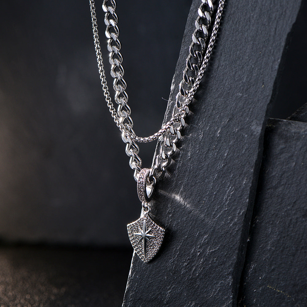 2 Stainless Steel Sun Shield Men's Necklace, Design Pendant Removable Random Combination Men's Necklace Suit With Box - view 6