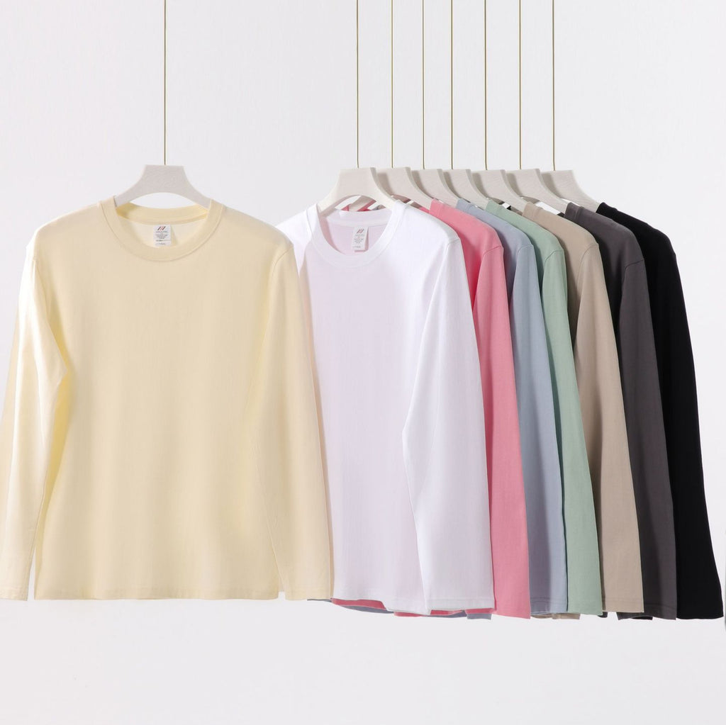 Men's Solid Color Basic Round Neck Long Sleeve Loose Men's T-shirt - front view