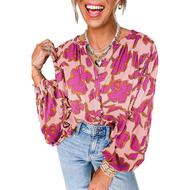 Wholesale Women's Vintage Style Flower Long Sleeve Blouses - view 3