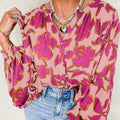 Wholesale Women's Vintage Style Flower Long Sleeve Blouses - front view