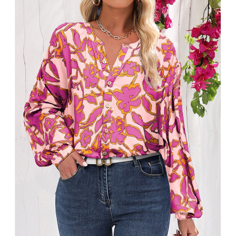 Wholesale Women's Vintage Style Flower Long Sleeve Blouses - view 2