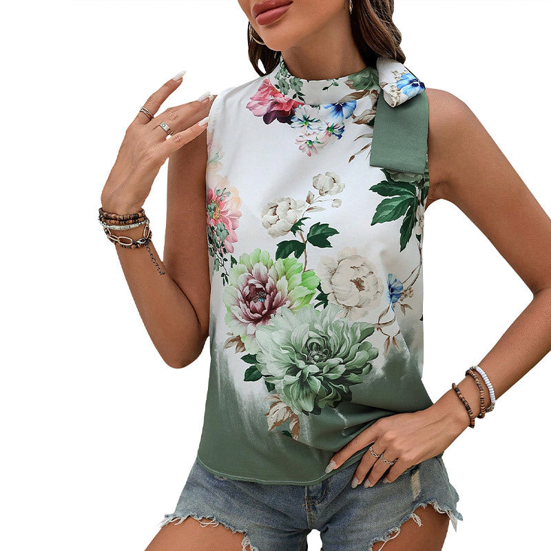 Wholesale Women's Chinoiserie Elegant Flower Sleeveless Blouses - view 5