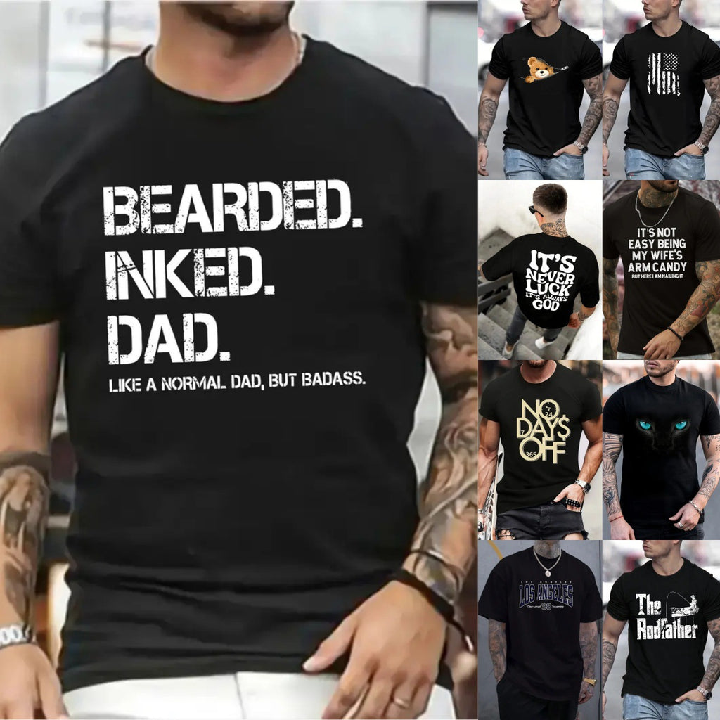 Men's Letter Casual Round Neck Short Sleeve Regular Fit Men's T-shirt - front view