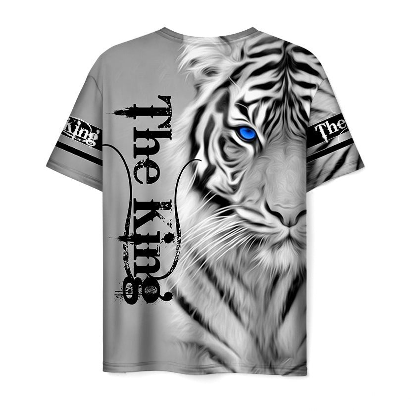 Men's Tiger Streetwear Round Neck Short Sleeve Loose Men's T-shirt - front view