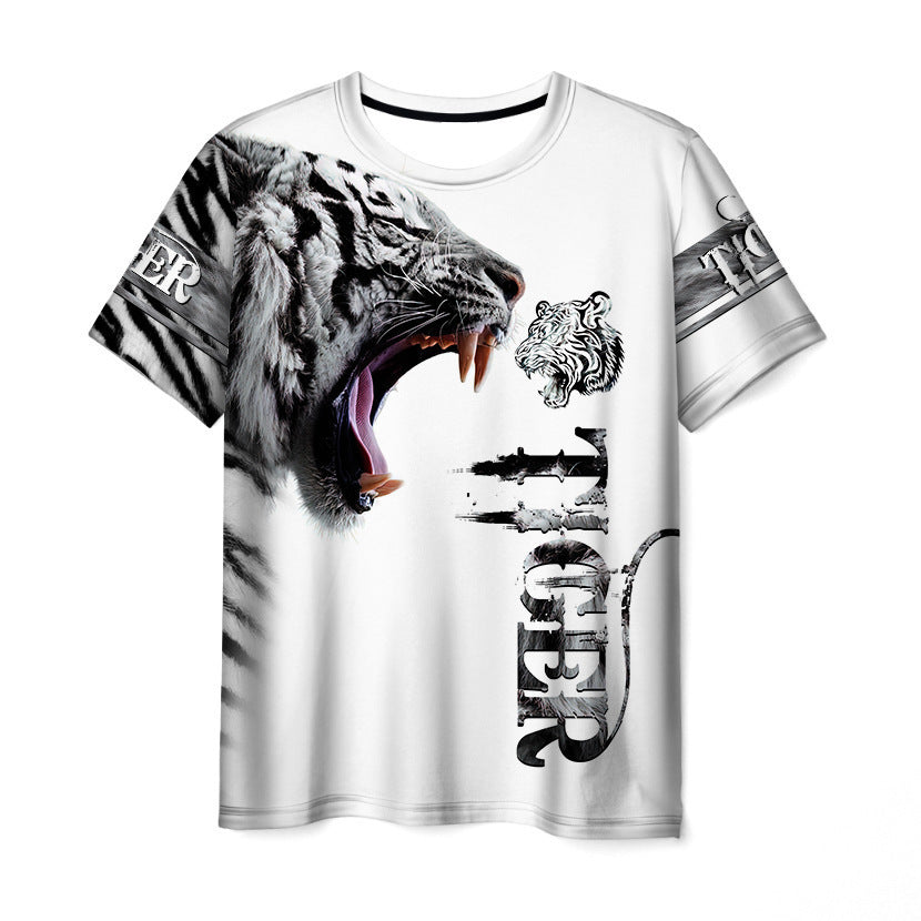Men's Tiger Streetwear Round Neck Short Sleeve Loose Men's T-shirt - view 3