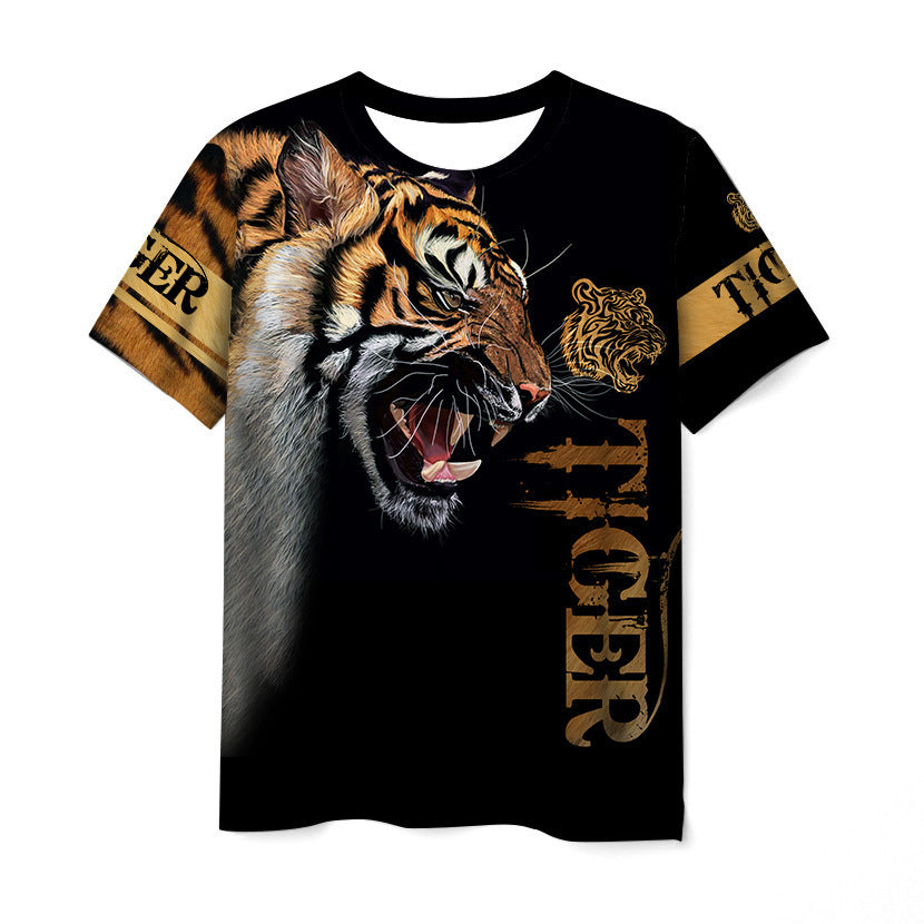Men's Tiger Streetwear Round Neck Short Sleeve Loose Men's T-shirt - view 2