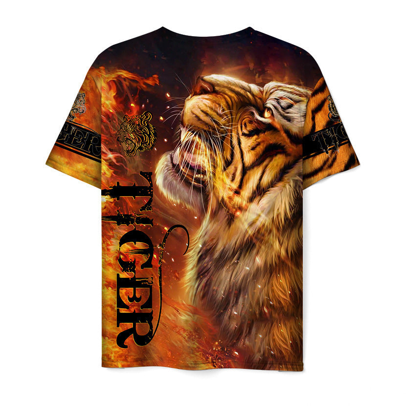 Men's Tiger Streetwear Round Neck Short Sleeve Loose Men's T-shirt - view 4