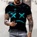 Men's Smiley Face Sports Round Neck Short Sleeve Loose Men's T-shirt - front view