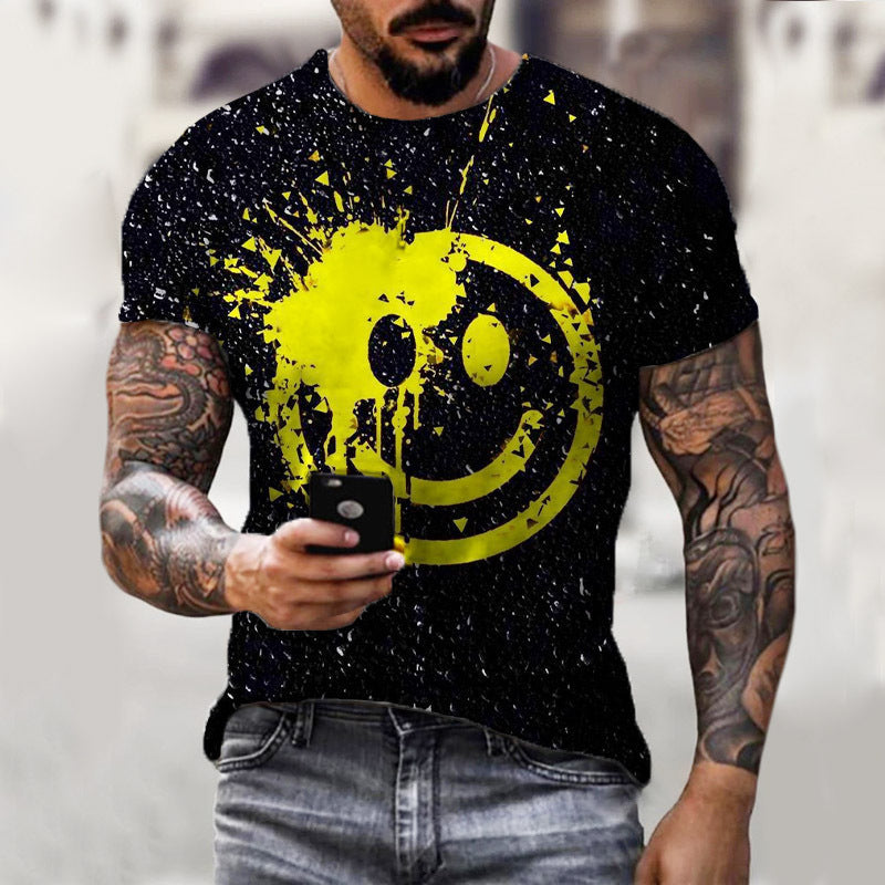 Men's Smiley Face Sports Round Neck Short Sleeve Loose Men's T-shirt - view 3