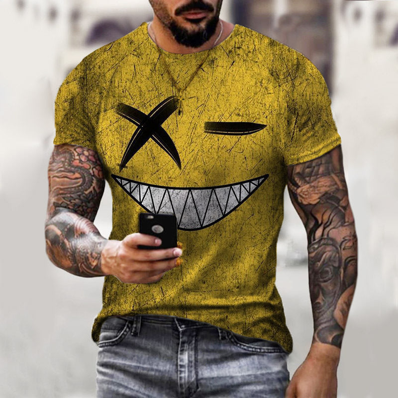 Men's Smiley Face Sports Round Neck Short Sleeve Loose Men's T-shirt - view 4