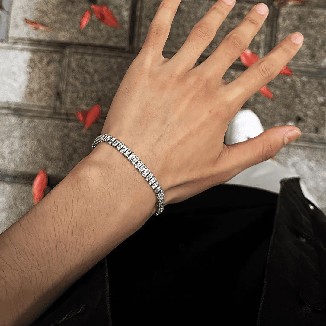 Shiny Geometric Titanium Steel Inlay Zircon Men's Chain Bracelet Men's Chain Bracelets - view 2
