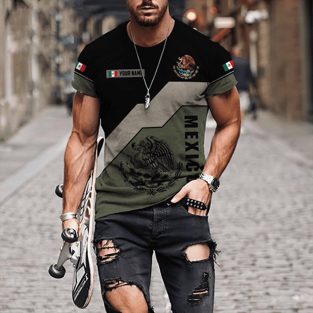 Men's Animal Casual Round Neck Short Sleeve Loose Men's T-shirt - front view
