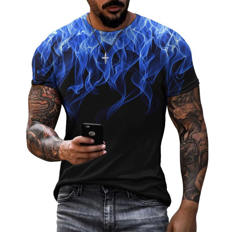 Men's Printing Sports Round Neck Short Sleeve Loose Men's T-shirt - front view