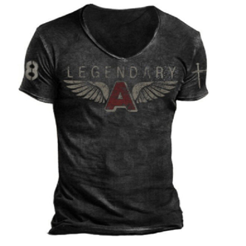 Men's Letter Casual Round Neck Collarless Short Sleeve Loose Men's T-shirt - front view