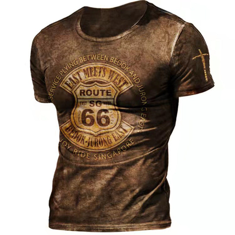 Men's Letter Casual Round Neck Collarless Short Sleeve Loose Men's T-shirt - view 3