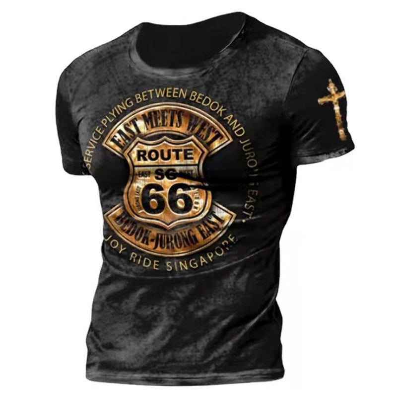 Men's Letter Casual Round Neck Collarless Short Sleeve Loose Men's T-shirt - view 4