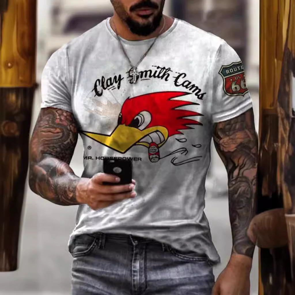 Men's Animal Letter Sports Round Neck Short Sleeve Loose Men's T-shirt - front view
