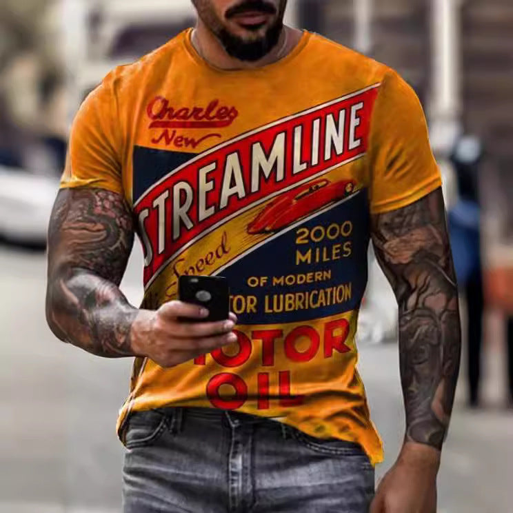 Men's Animal Letter Sports Round Neck Short Sleeve Loose Men's T-shirt - view 4
