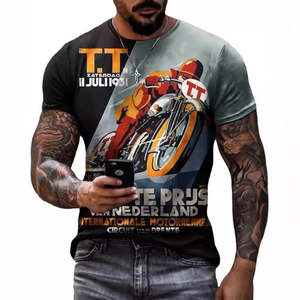 Men's Animal Letter Sports Round Neck Short Sleeve Loose Men's T-shirt - view 5