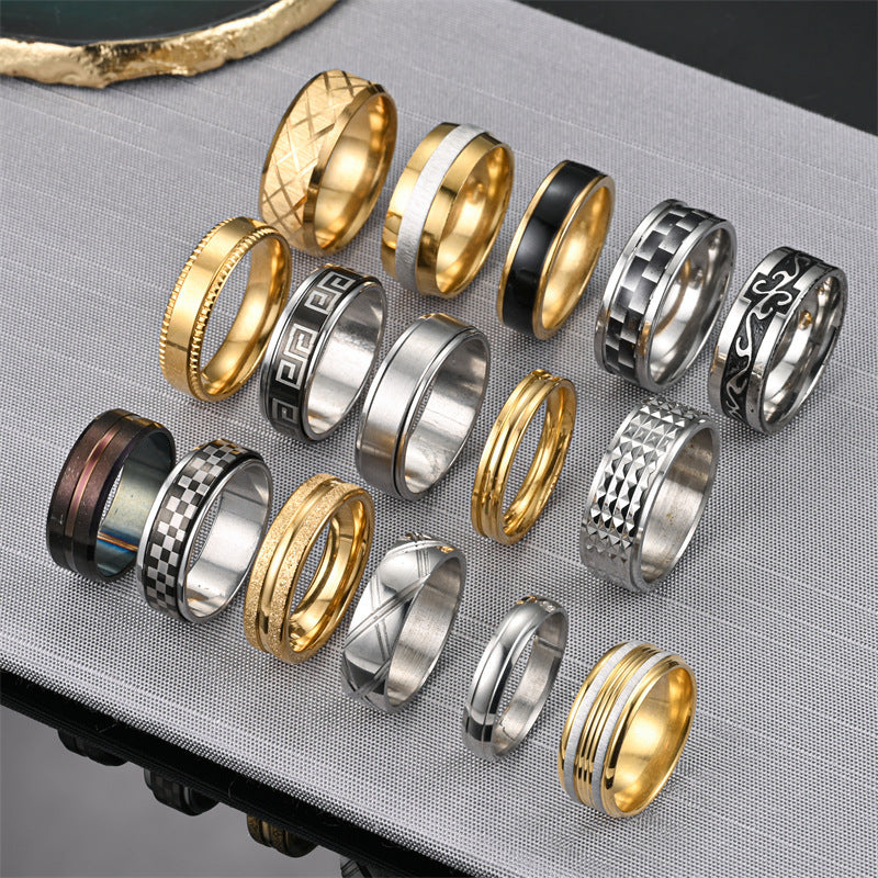 Simple Style Waves 304 Stainless Steel Plating Unisex Rings Anxiety Ring Men Band Rings - front view