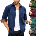 Amazon Eaby Independent Station 2024 Autumn And Winter New Long Sleeve Plain Collar Daily Vacation Solid Color Men's Shirt - front view