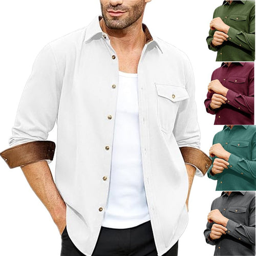 Amazon Eaby Independent Station 2024 Autumn And Winter New Long Sleeve Plain Collar Daily Vacation Solid Color Men's Shirt - view 2