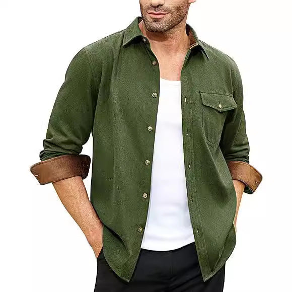 Amazon Eaby Independent Station 2024 Autumn And Winter New Long Sleeve Plain Collar Daily Vacation Solid Color Men's Shirt - view 3