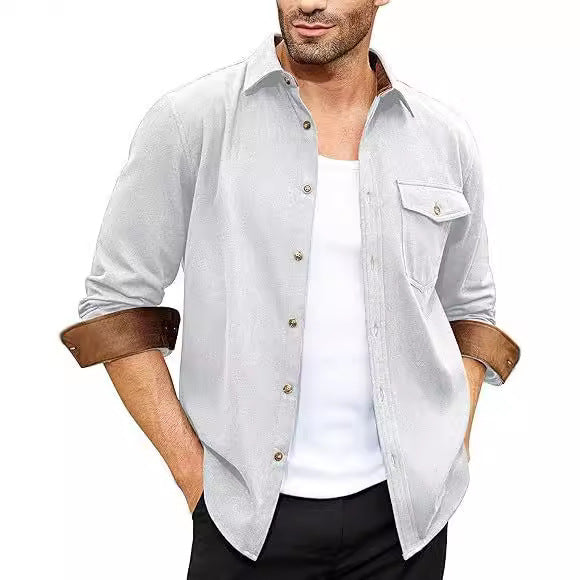 Amazon Eaby Independent Station 2024 Autumn And Winter New Long Sleeve Plain Collar Daily Vacation Solid Color Men's Shirt - view 5