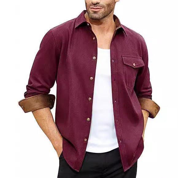 Amazon Eaby Independent Station 2024 Autumn And Winter New Long Sleeve Plain Collar Daily Vacation Solid Color Men's Shirt - view 4