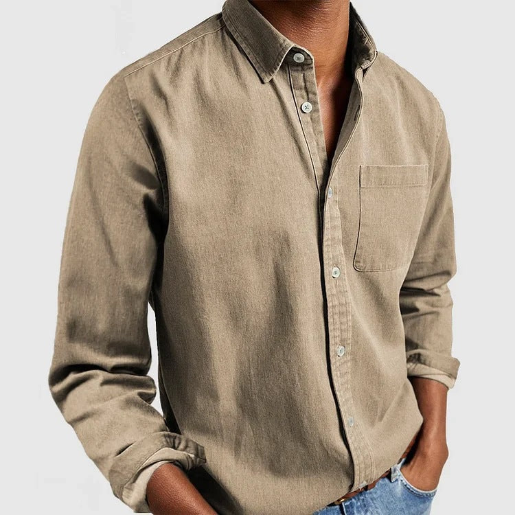 2024  Foreign Trade E-Commerce New Amazon Independent Station Men's Shirt New Long Sleeve Lapel Men's Shirt - front view