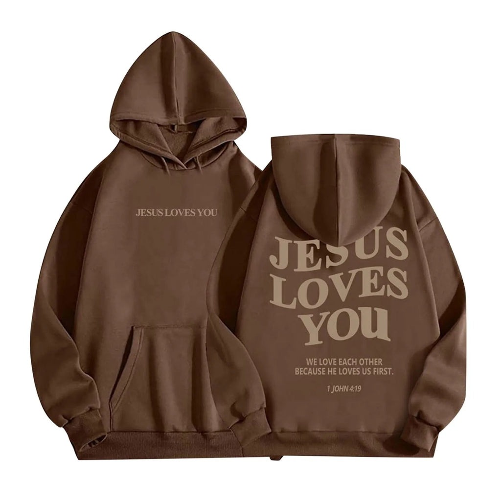 Wholesale Women's Men's Casual Letter Long Sleeve Men's Hoodies - front view