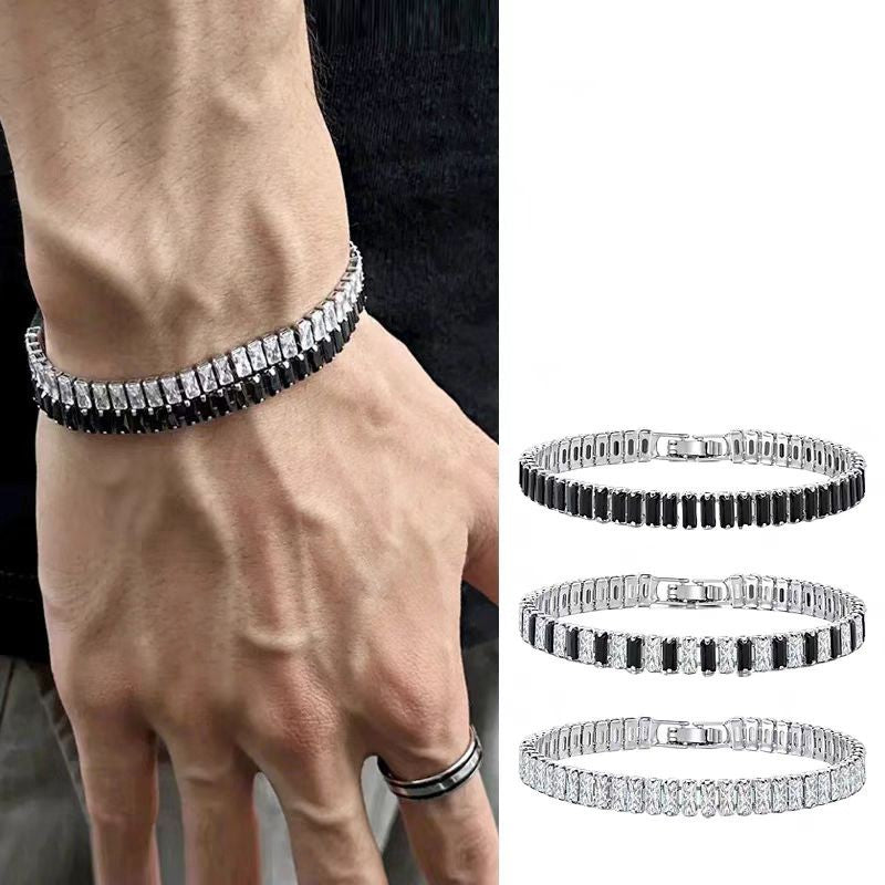 Shiny Geometric Titanium Steel Inlay Zircon Men's Chain Bracelet Men's Chain Bracelets - front view