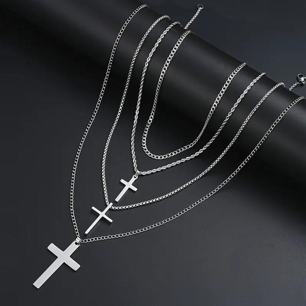 Elegant Simple Style Cross Titanium Steel Men's Necklace Men Necklace Sets - view 5