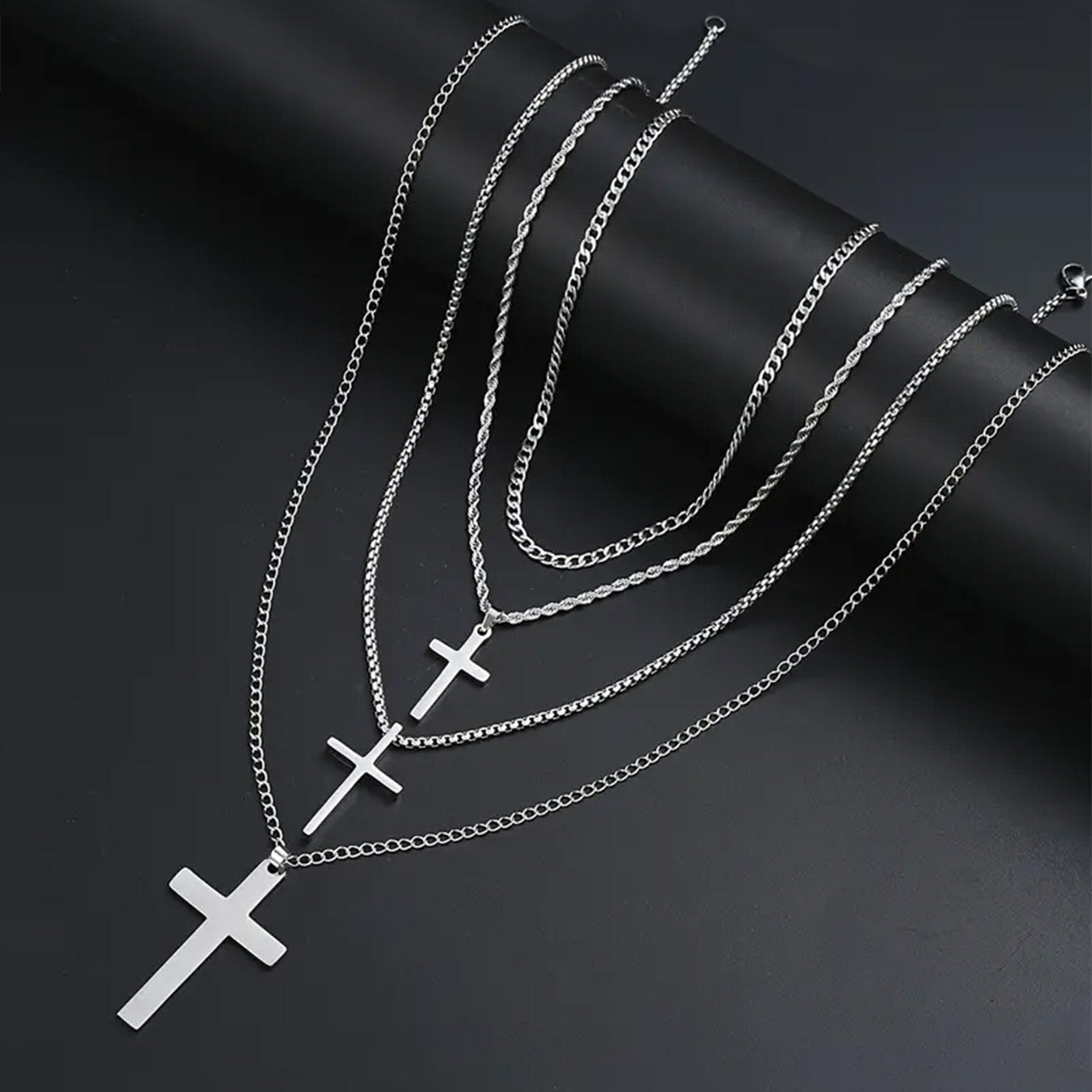 Elegant Simple Style Cross Titanium Steel Men's Necklace Men Necklace Sets - view 5