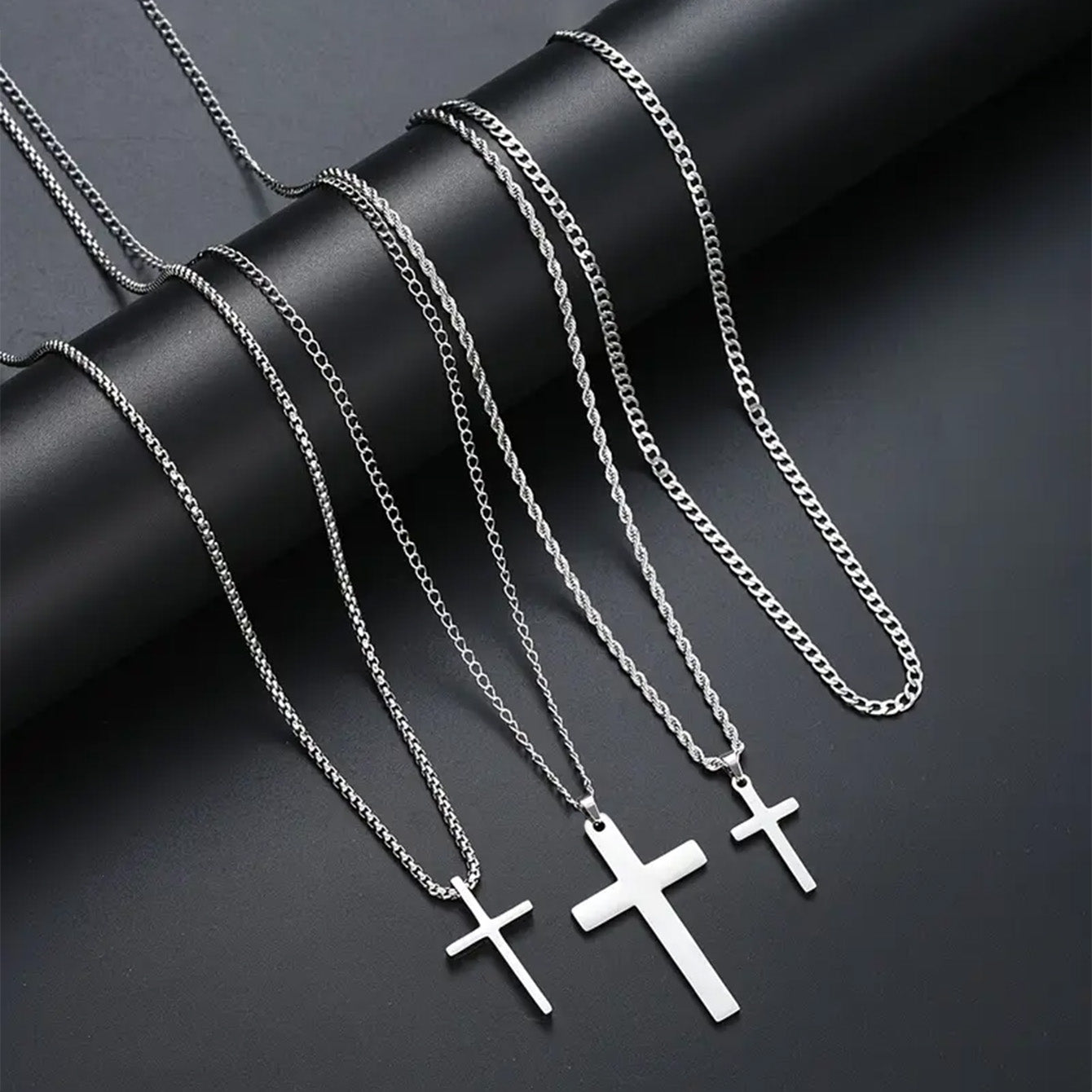 Elegant Simple Style Cross Titanium Steel Men's Necklace Men Necklace Sets - view 3