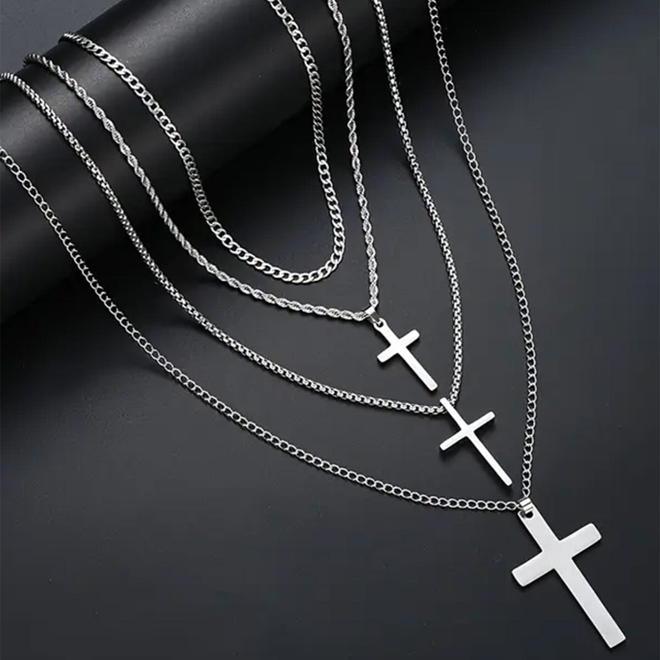 Elegant Simple Style Cross Titanium Steel Men's Necklace Men Necklace Sets - front view