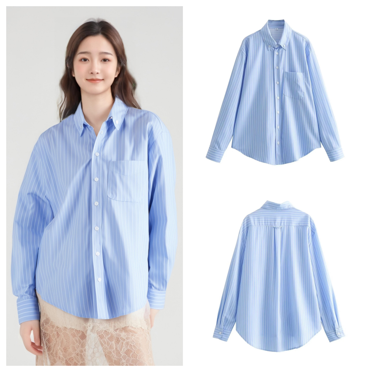 Wholesale Women's Elegant Stripe Long Sleeve Blouses - front view