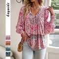 Wholesale Women's Vintage Style Bohemian Printing Long Sleeve Blouses - front view