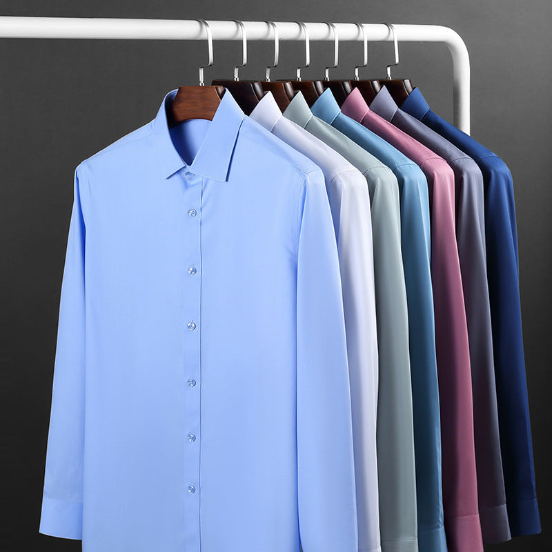 Wholesale Men's Business Solid Color Long Sleeve Men's Shirts - front view