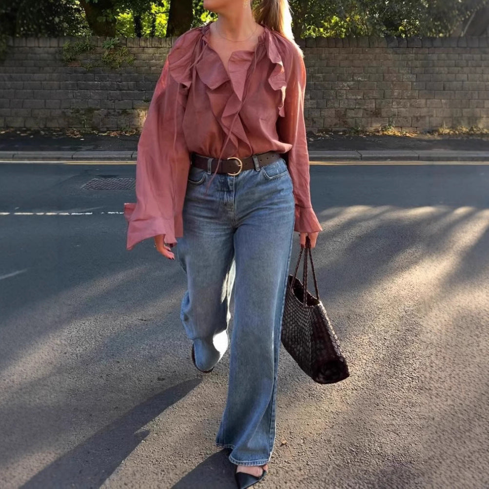 Wholesale Women's Streetwear Solid Color Long Sleeve Blouses - view 4