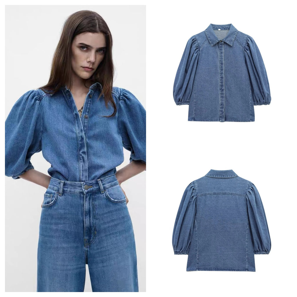 Wholesale Women's Elegant Solid Color Long Sleeve Blouses - front view